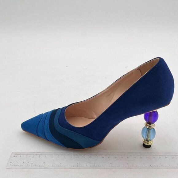 XYD Women Wave Pattern Pointed Toe Slip On Party Pumps Jewelry High Heel - Picture 1 of 7